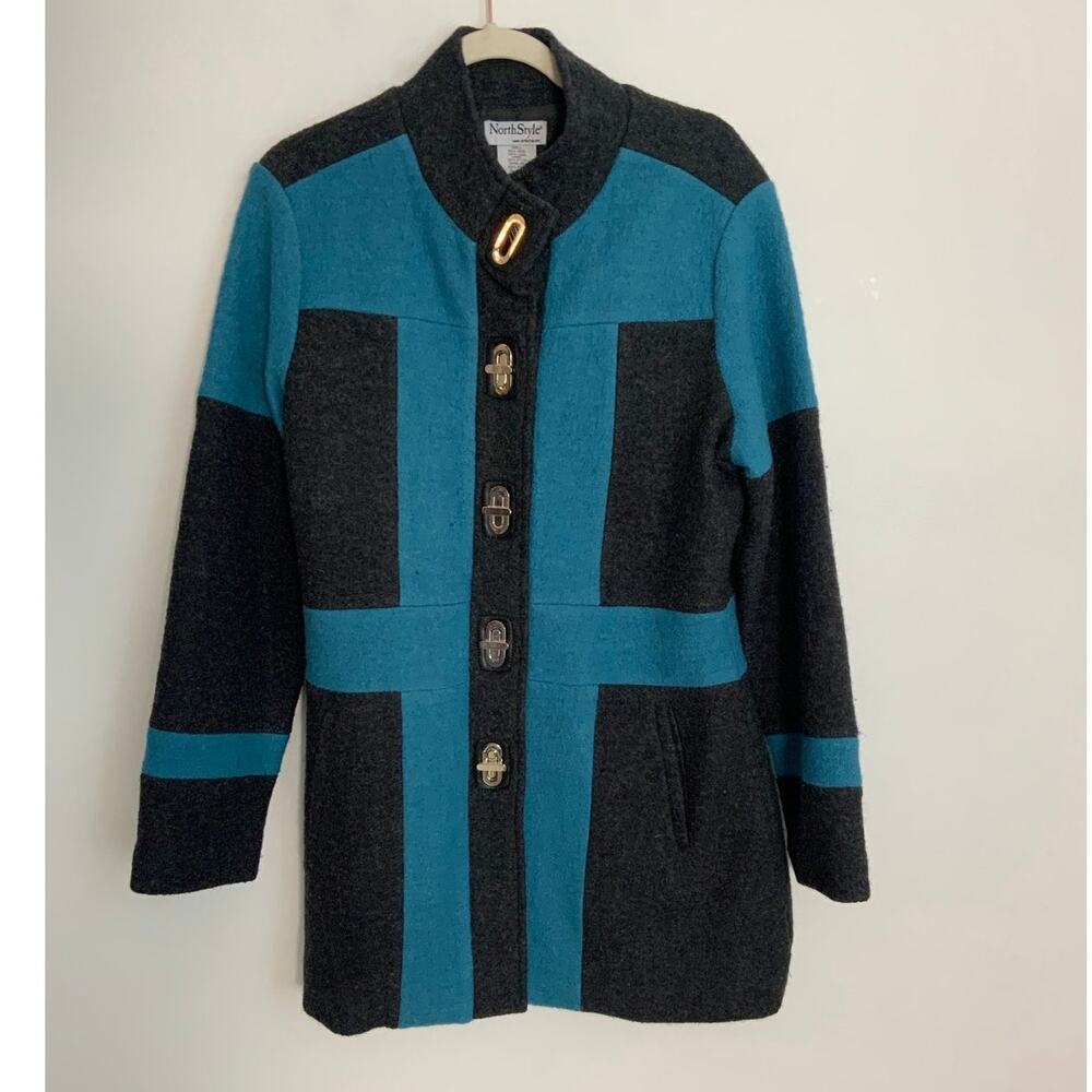 North Style Long Wool Color Block Coat size medium